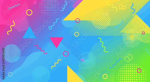 Dynamic Geometric Pop Art Abstract Design with Bright Colors