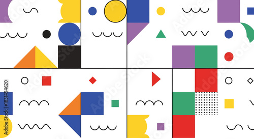 Abstract Geometric Pattern Design with Vibrant Colors and Playful Shapes