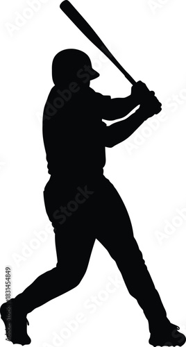 Dynamic Black Silhouette of a Baseball Batter Swinging a Bat Isolated Vector Graphic