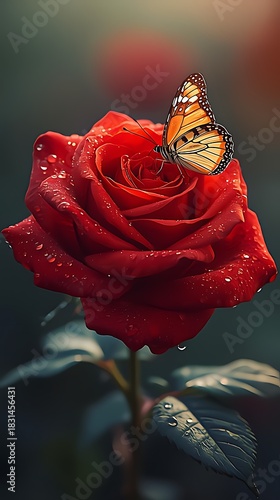 red rose with dew drops