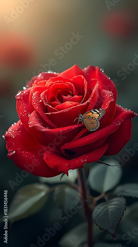 red rose on a green background