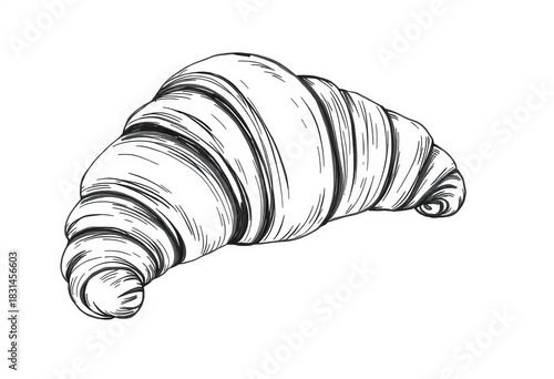 Rustic, hand-drawn style croissant sketch, showing flaky layers and buttery texture,  golden,   texture