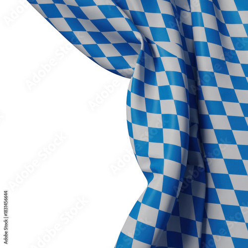 Blue and white diamond pattern fabric draped with soft folds isolated on a transparent background