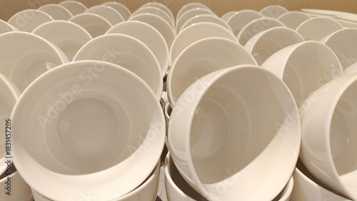 Rows of Stacked White Ceramic Cups