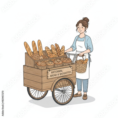A happy woman and her young girl smile while pushing a colorful shopping cart together through a bright modern grocery store aisle