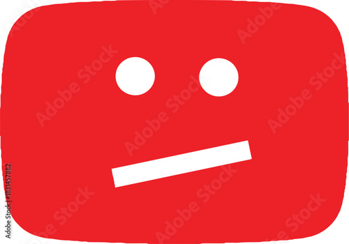 A minimalistic red blocky face icon with simple white eyes and a flat line mouth, conveying a sense of neutrality or slight dissatisfaction.