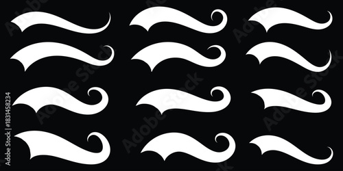Swoosh and swash tails line collection. Swooshes text tail for baseball design. Typography tails shape for football or athletics sport team sign text