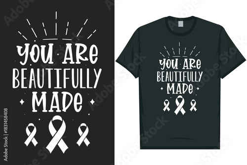 You are beautifully made Be aware be there care Mental health matters, mental health awareness month, green ribbon mental health awareness typography tshirt design