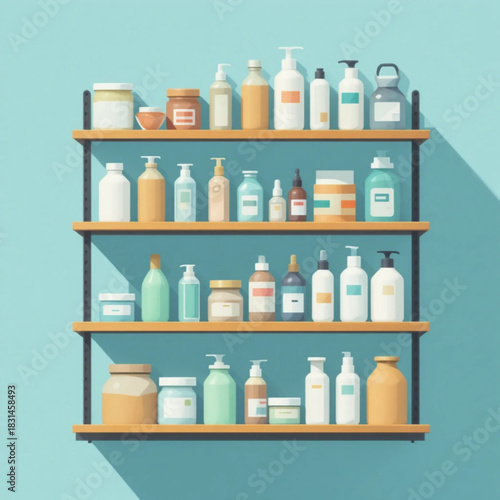 Illustration of flat colored business themed icons on a plain background 