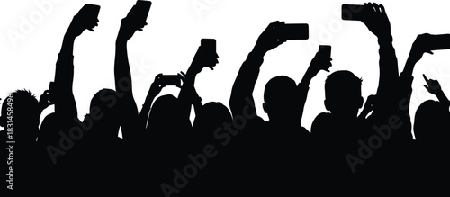 Black Silhouette of Crowd Recording Live Event with Smartphones Vector