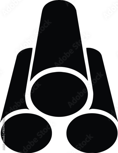 A minimalist black solid icon depicting a pair of binoculars, signifying concepts such as exploration, observation, discovery, research, and long-distance viewing for various purposes.