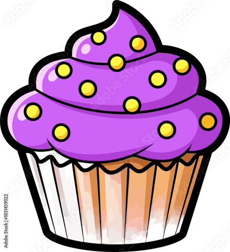 Delicious Purple Cupcake with Yellow Sprinkles.