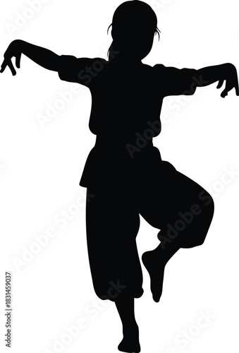Black Silhouette Vector of a Dramatic Dancer in Performance Pose