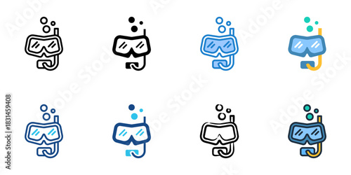 Snorkeling icon set multiple style vector collection. Editable Stroke 
