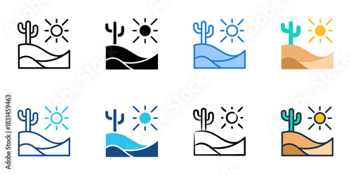 Desert icon set multiple style vector collection. Editable Stroke 
