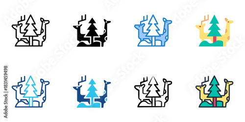 Wildlife safari icon set multiple style vector collection. Editable Stroke 
