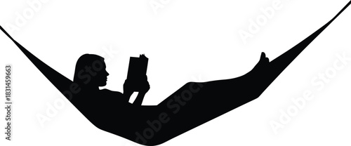 Woman Reading Book in Hammock Silhouette Simple Vector Graphic Leisure Relaxation Icon