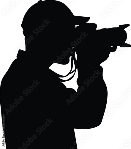 Black Vector Silhouette of Photographer with DSLR Camera Icon