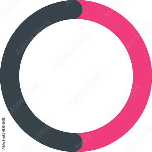 Minimalist circular progress bar icon or donut chart element for data visualization, showing a percentage split in two colors for UI design and infographics
