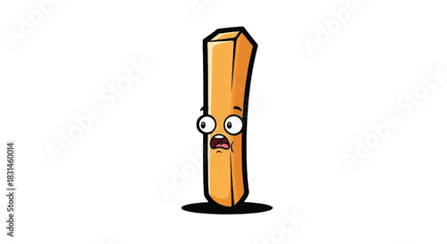 Funny French Fry Character with Surprised Expression.