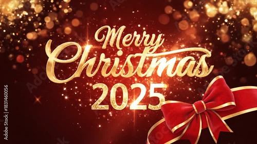 Golden Particles Floating on Dark Red Gradient Background Slow Motion