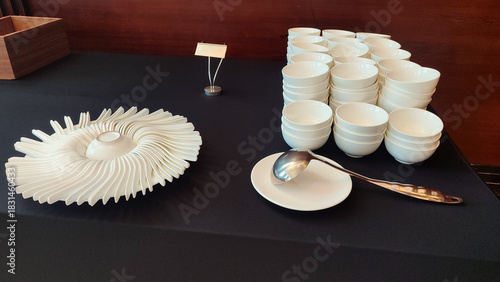 Rows of Stacked White Ceramic Cups