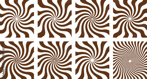 Brown swirl illusion pattern with distortion variation,
Seamless swirl pattern in brown and white with hypnotic spiral shapes and one tile featuring a unique distorted variation.
