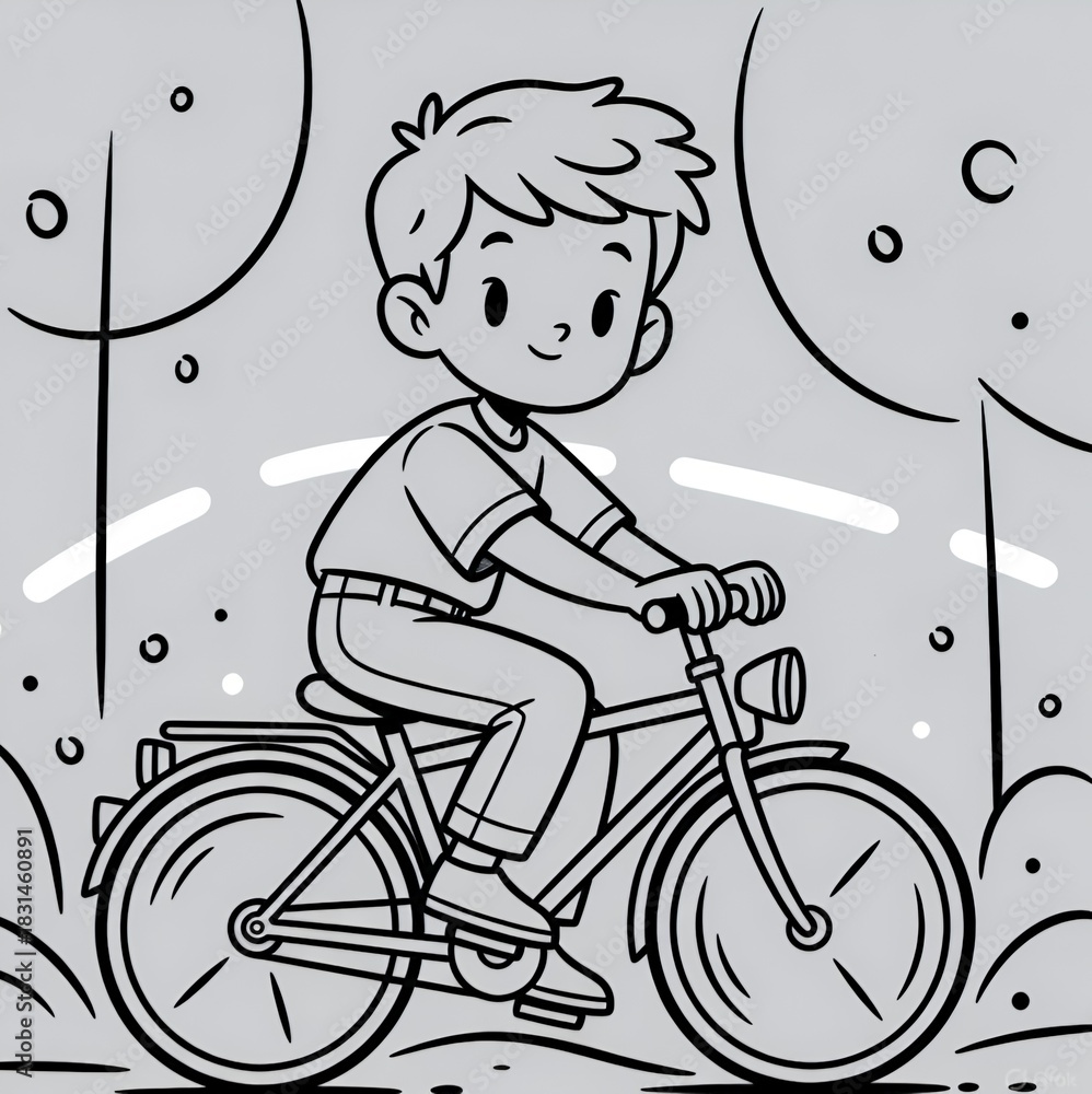 Fototapeta premium boy riding a bike