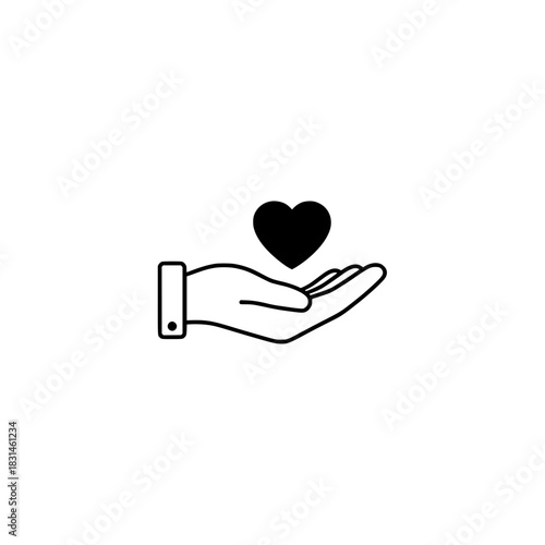 Hand Line Icon Supporting Heart, Concept of Charity, Health, or Support