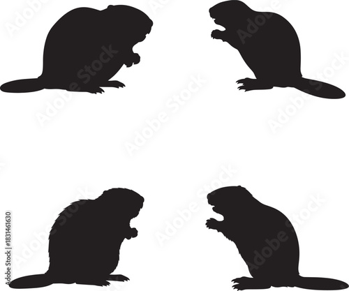 Four beaver silhouettes in various poses on a white background