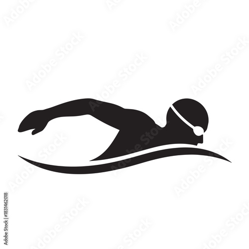 Silhouette Illustration of a Swimmer in Action a Streamlined Figure Amidst Rippling Water Sport and Athleticism Depicted