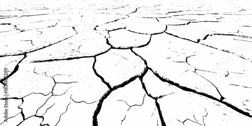 Dry, cracked earth texture with bold contrast and detailed fissures, depicting drought and climate change. High-resolution abstract background perfect for environmental, natural, and conceptual design