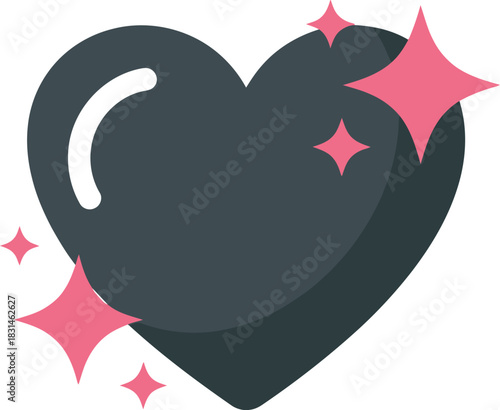 Shining Black Heart A Symbol of Affection, Love, and Care with Sparkling Star Effects