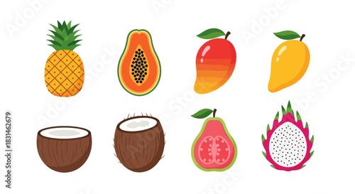 Colorful tropical fruits vector illustrations for design and advertising