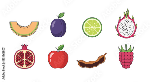 Colorful fruits assortment isolated on white background for design elements