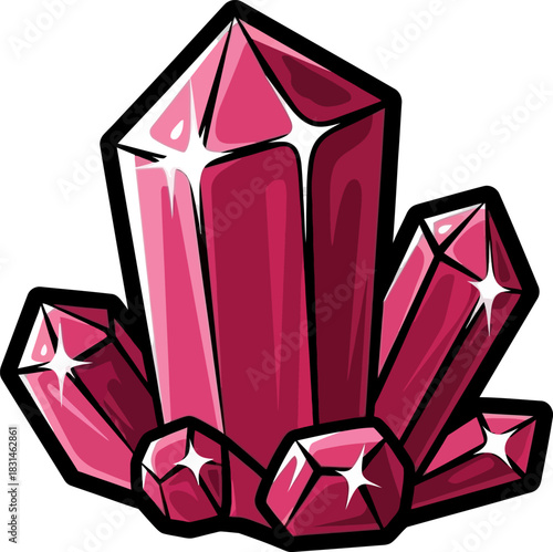 Cluster of Vibrant Pink Crystals Sparkling with Light.