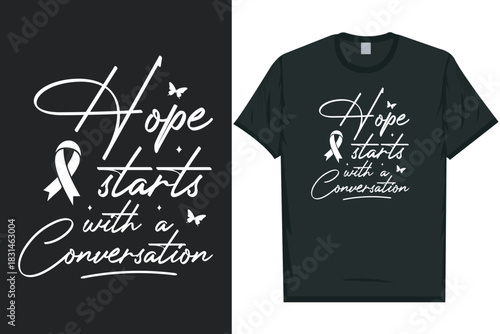 Hope starts with a conversation Mental health matters, mental health awareness month, green ribbon mental health awareness typography tshirt design
