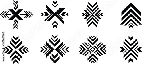 Abstract aztec tribal boho navajo symbols set graphic elements geometric ethnic native american patterns decorative design illustration vector collection on white background.