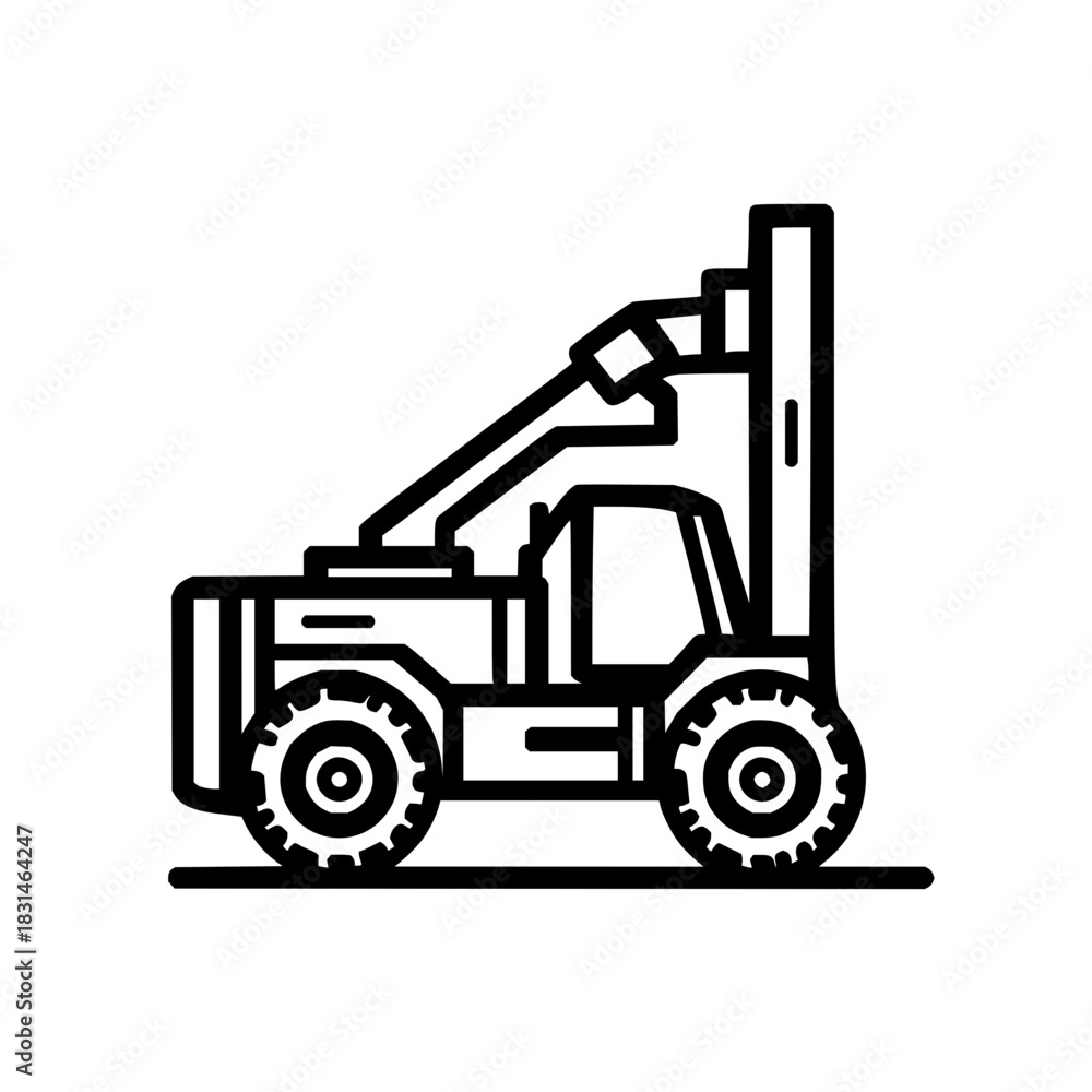 Fototapeta premium Illustration of a heavy equipment forklift construction vehicle machinery transport industry equipment icon line art