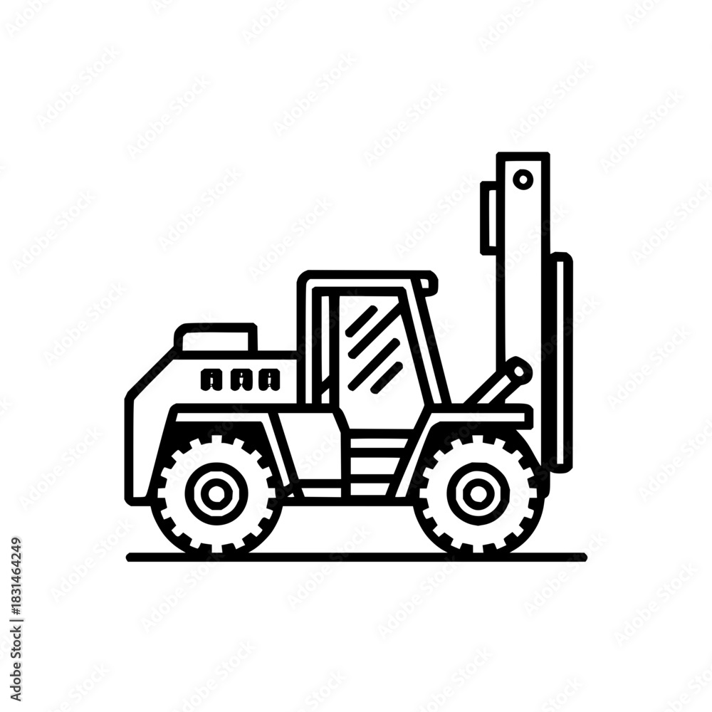 Naklejka premium Forklift truck vehicle industrial equipment machinery transport construction heavy lifting machine icon vector