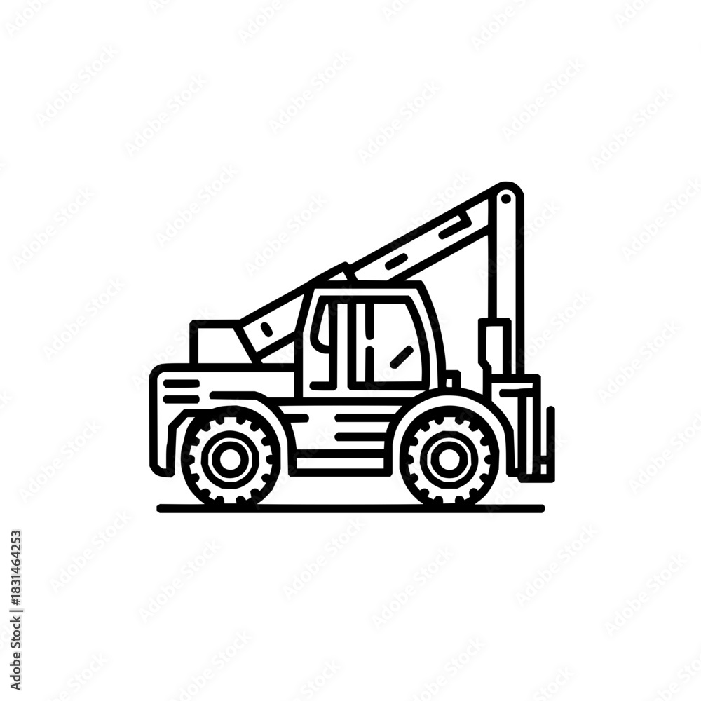 Fototapeta premium Outline forklift truck vehicle equipment machine industrial heavy construction transportation logistics icon vector