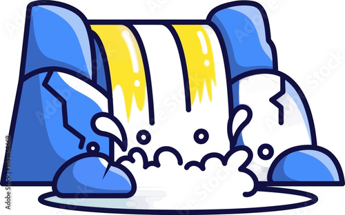 Stylized Waterfall with Blue Rocks and White Water Splash.