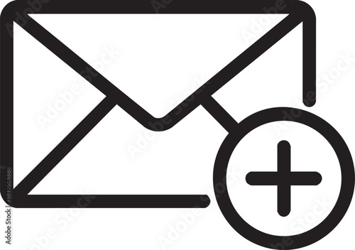 A simple black and white icon depicts an email with a plus sign indicating adding or new mail