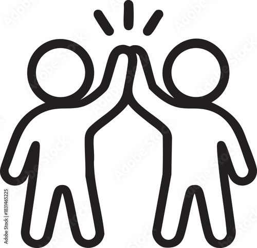 two figures depicted in a simple black and white line drawing are giving each other a high five