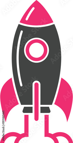 Dynamic graphic illustration of a rocket launching into the sky, representing ambitious startups, rapid growth, innovation, and future success with a bold design