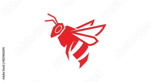 Bold red bee graphic isolated insect illustration on white background