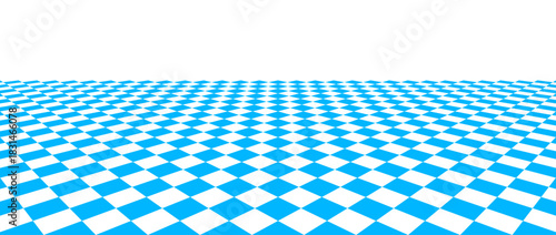 Blue checkerboard floor in perspective. Pool checkered tile pattern background. Retro horizontal chess board grid plane surface. Vintage empty bath room checker stage. Vector kitchen floor