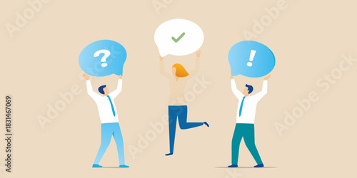 Teamwork and communication with questions answers and exclamations