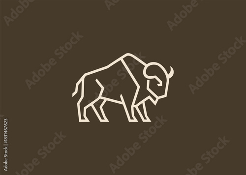 A simple geometric buffalo logo created with clean angular lines highlighting its strong horns and sturdy frame, symbolizing power, resilience, and grounded stability