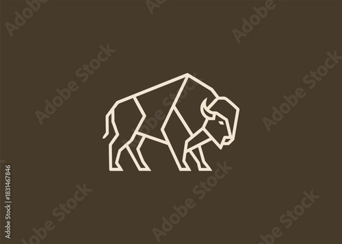A simple geometric buffalo logo created with clean angular lines highlighting its strong horns and sturdy frame, symbolizing power, resilience, and grounded stability